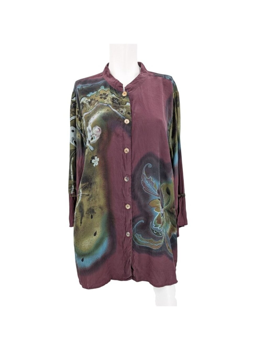 Citron Santa Monica Silk Butterfly Tunic Button Up Artwear Whimsigoth Plus 2X